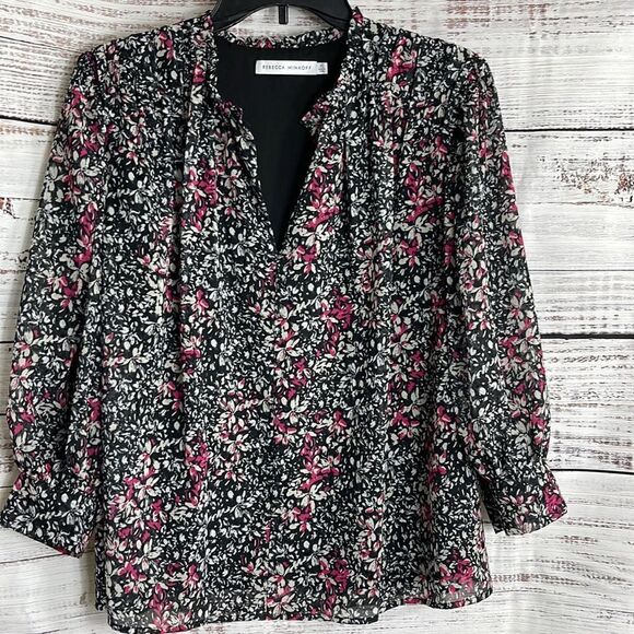 Rebecca Minkoff Top Womens size XS chiffon Blouse Floral Billie Boho preppy - Picture 6 of 14